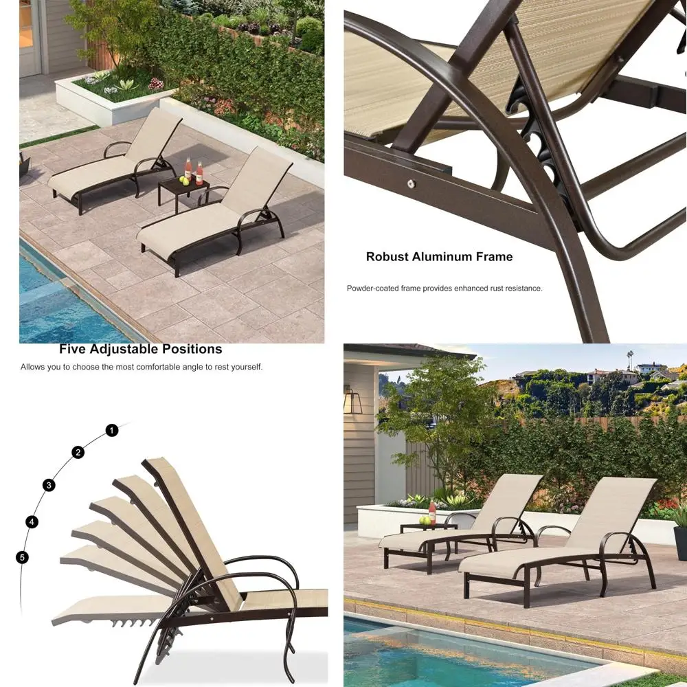 

Aluminum Outdoor Chaise Lounge Set: 3 Piece Patio Pool Side Table Reclining Chairs for Tanning