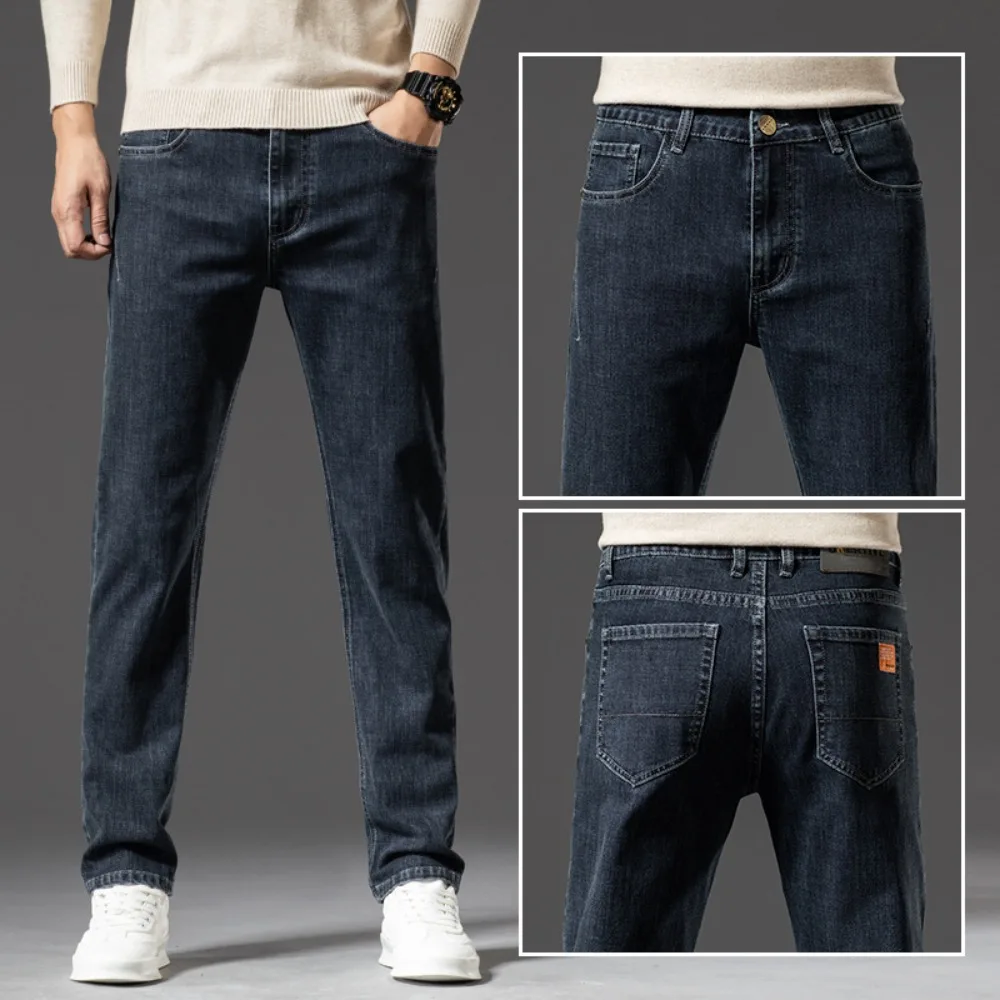 2023 Spring Autumn New Straight Leg Men Jeans Stretch Fit Trousers Classic Y2k Clothes Men Zipper  Denim Baggy Black Men Jeans