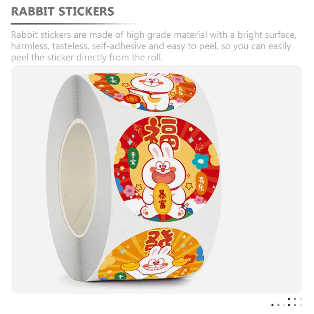 

4 Rolls Rabbit Stickers for New Year Celebration Festive Circle Labels Envelop Seals DIY Handmade Projects Calendar Markers