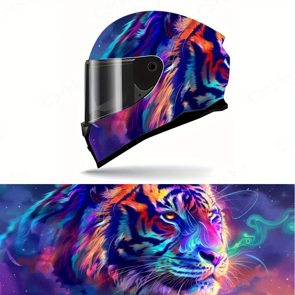 Неоновая межзвездная тигровая мотоциклетная виниловая наклейка на шлем, самоклеящаяся водонепроницаемая отделка шлема, универсальный мотоциклетный шлем