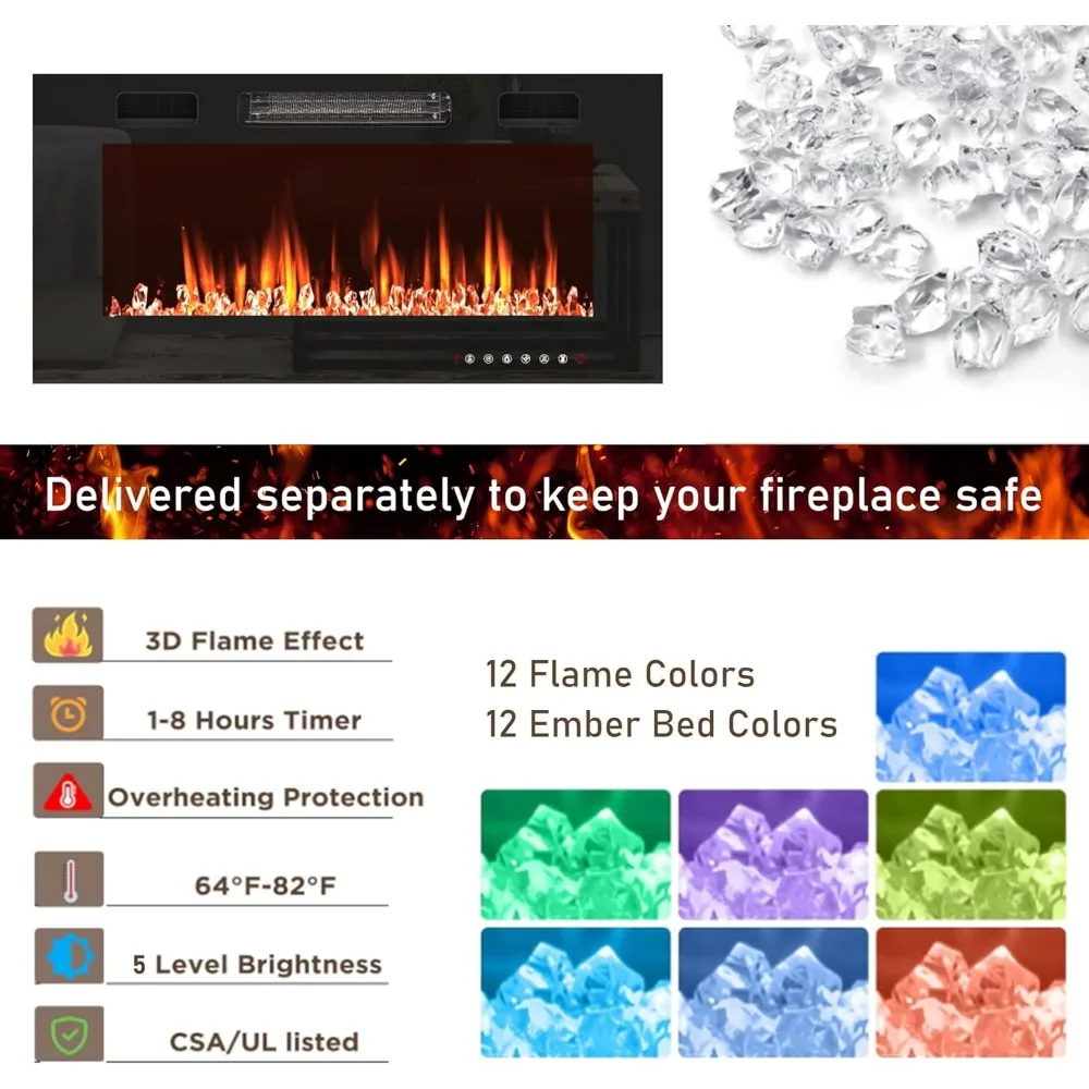 70-80 Inch TV Farmhouse Style Fireplace Entertainment Center with 36 Electric Fireplace and LED Lighting