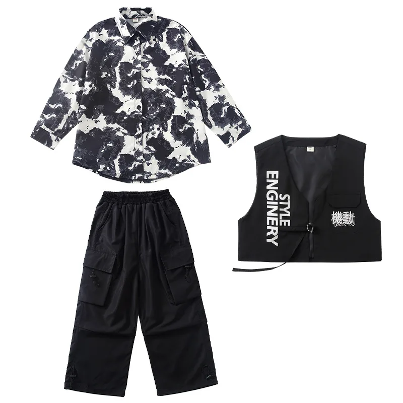 어린이 남아 여아 스트리트웨어 루즈 캐주얼 카고 재킷 바지 세트 트랙수트 무대 의상 어린이 패션 힙합 의류