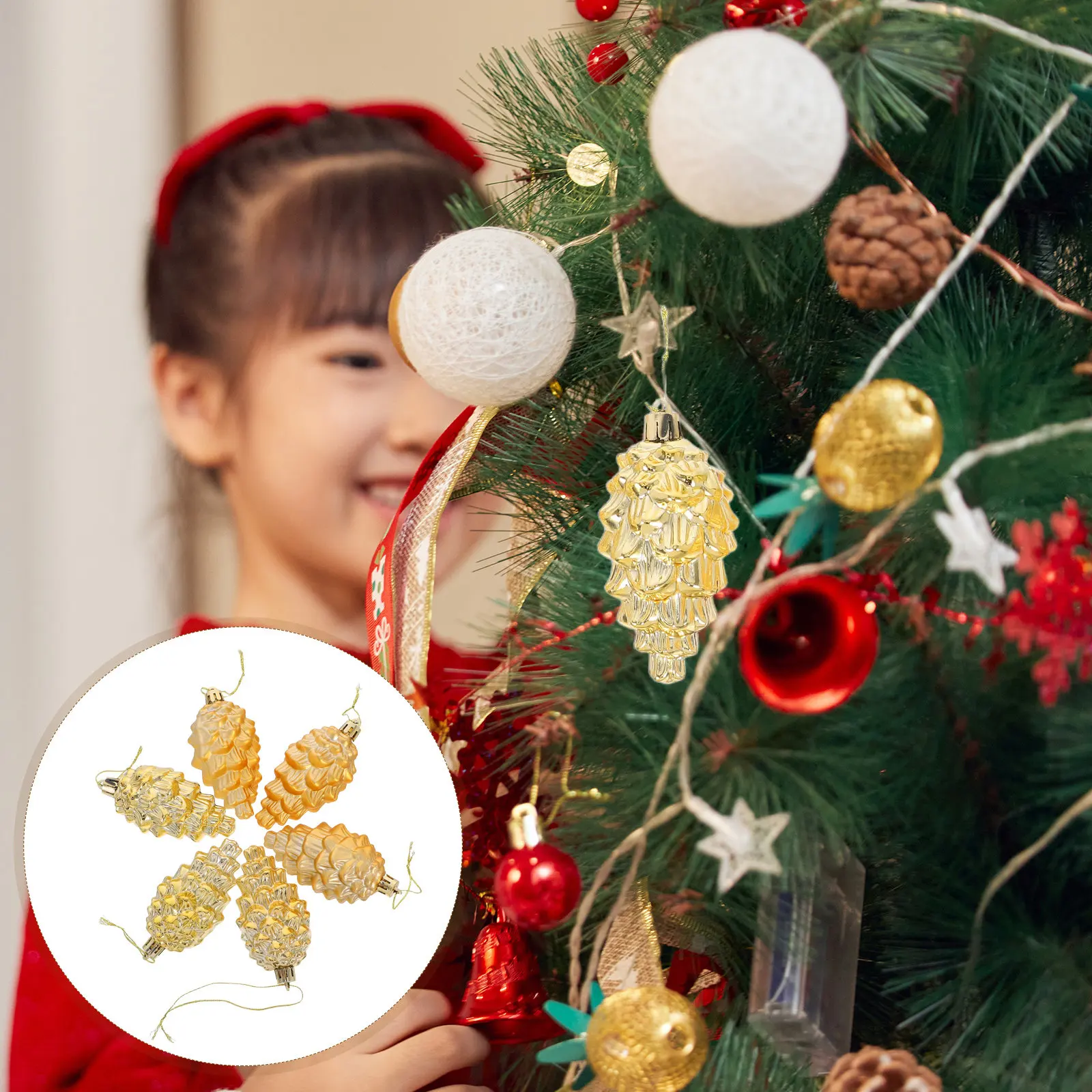6pcs Sparkling Pinecone Christmas Tree Ornaments – Electroplated Holiday Decor for Indoor Outdoor Use