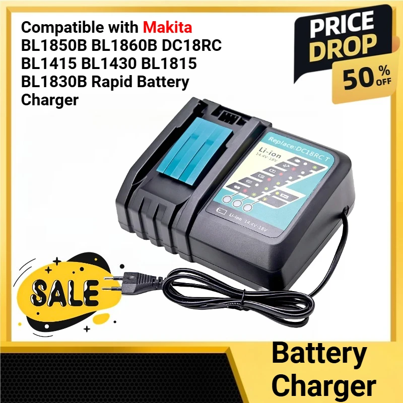 

Compatible with Makita BL1850B BL1860B DC18RC BL1415 BL1430 BL1815 BL1830B Rapid Battery Charger 14.4V-18V Li-ion Battery