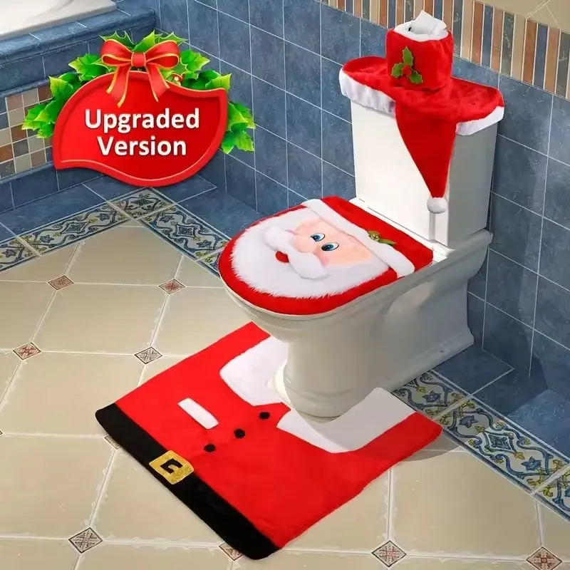 1Set Festive Christmas Toilet Seat Cover Set - No Power Needed, Holiday Decor Essentials,Party & Holiday DIY Decorations