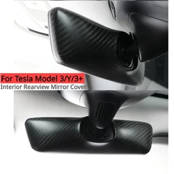 Pegatinas de cubierta de espejo retrovisor Interior, accesorios protectores de estilo de carcasa decorativa, fibra de carbono Real para Tesla Model 3/Y/3 +