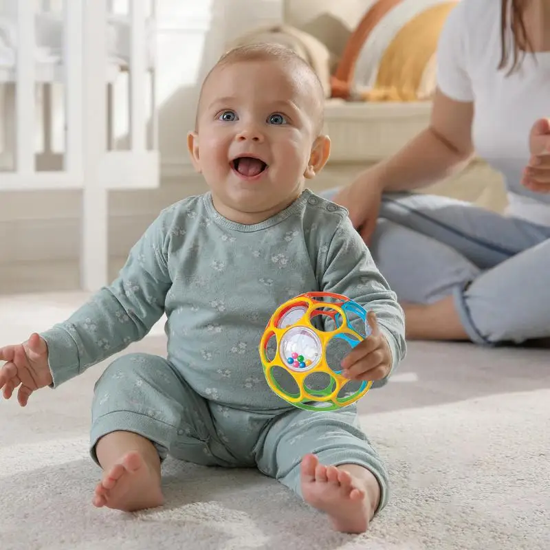 Toddler's Rattles Ball Hole Design Educational Grasping Ball Soft Rubber Rattle With Bell Sensory Toy For The Visual Sensitive