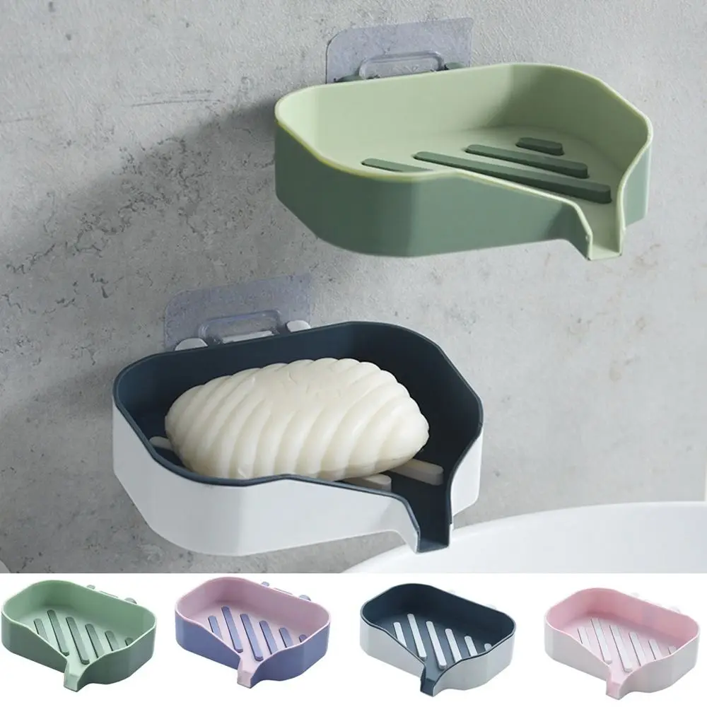 Plastic Double Layer Soap Holder Punch-Free Self Adhesive Draining Soap Storage Rack Wall-mounted Removable