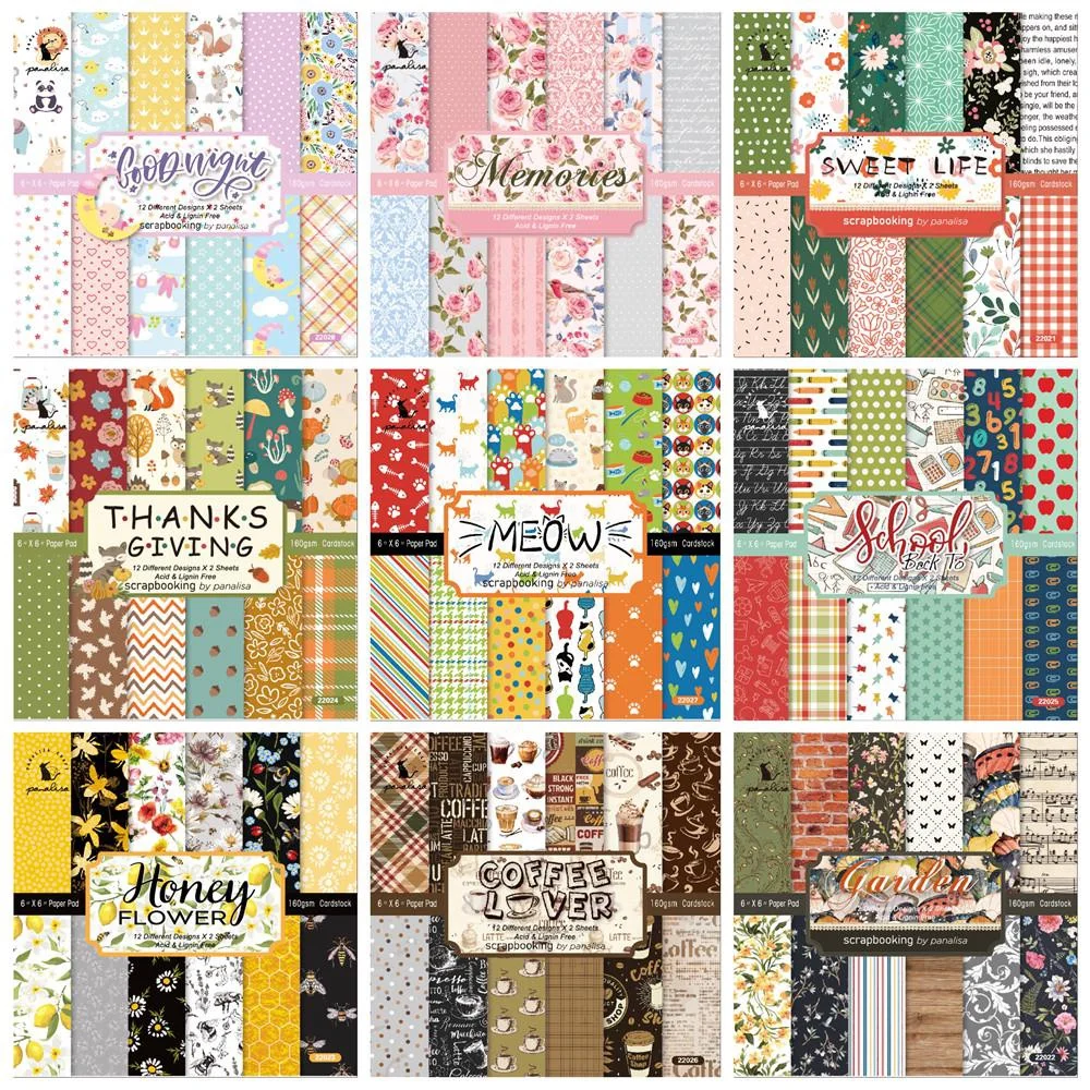 9 Style 24 Sheets Cute Sweet Style Background Paper DIY Album Scrap Paper Material Paper  6 Inch Pattern Paper Single-side