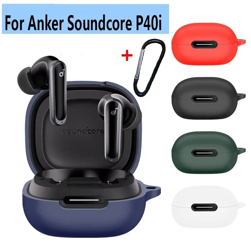 

Solid color silicone protective cover Suitable For Anker Soundcore P40i Case Shockproof Bluetooth Earphone Cover hearphone box