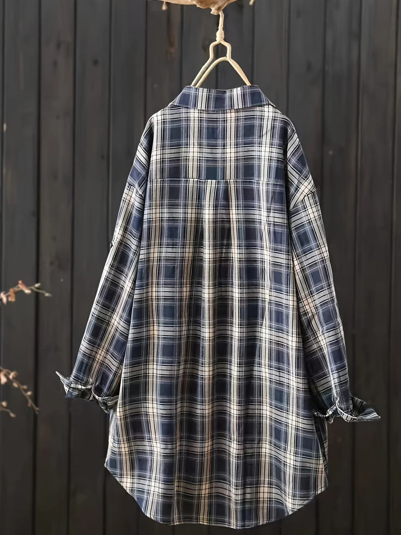 Plus-size Women's Top Black and White Plaid Polo Collar Shirt Spring and Summer Commute To Wear with 2025 Explosion image 2
