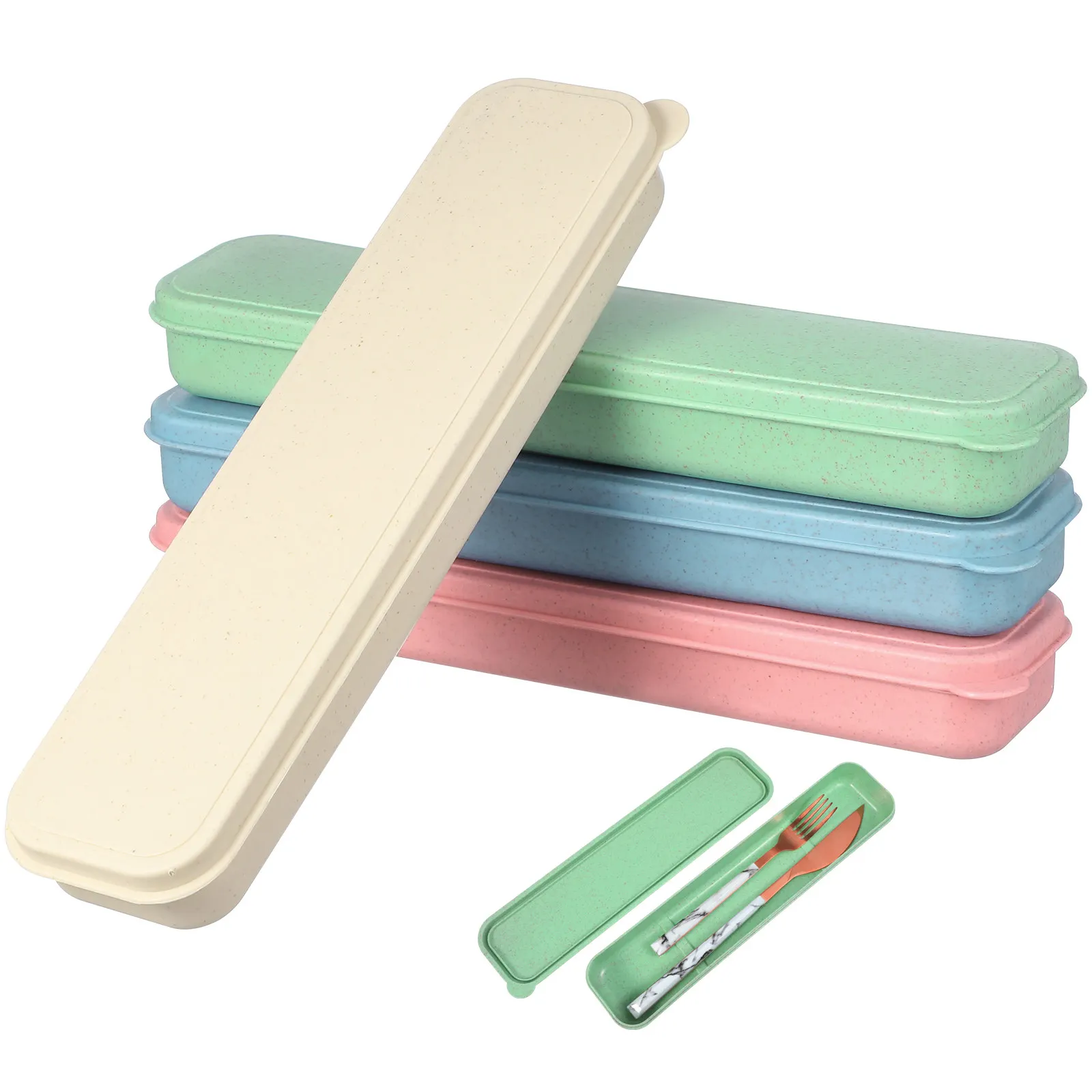 

4Pcs Portable Flatware Box Premium PP Material Waterproof Secure Lid Tableware Storage for Travel Cutlery Case