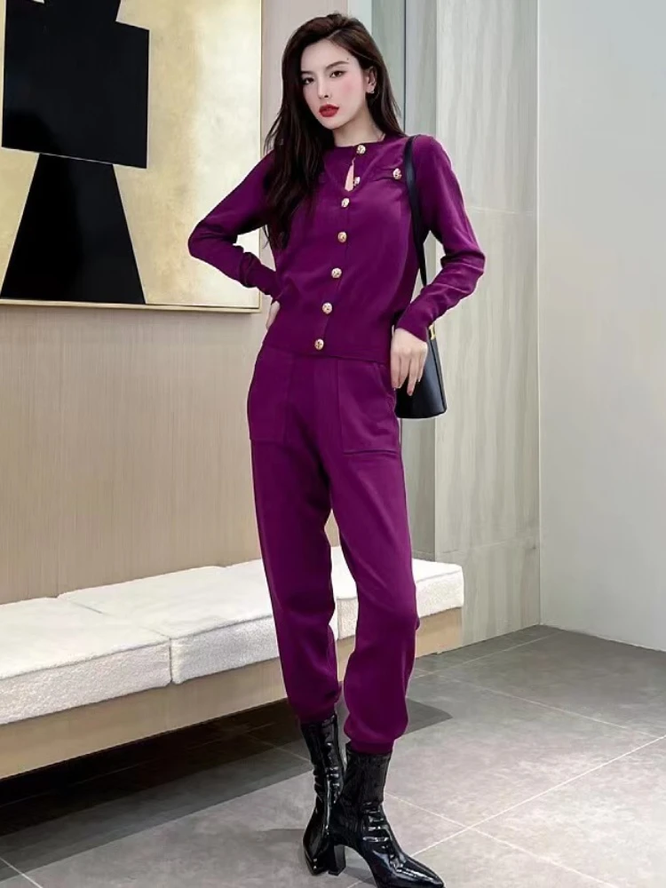 New High End Knit Sweater Pant Sets Women Casual Fashion Long Sleeve Cardigan Tops + Pants Suits 2 Piece Womens Outfit Tracksuit