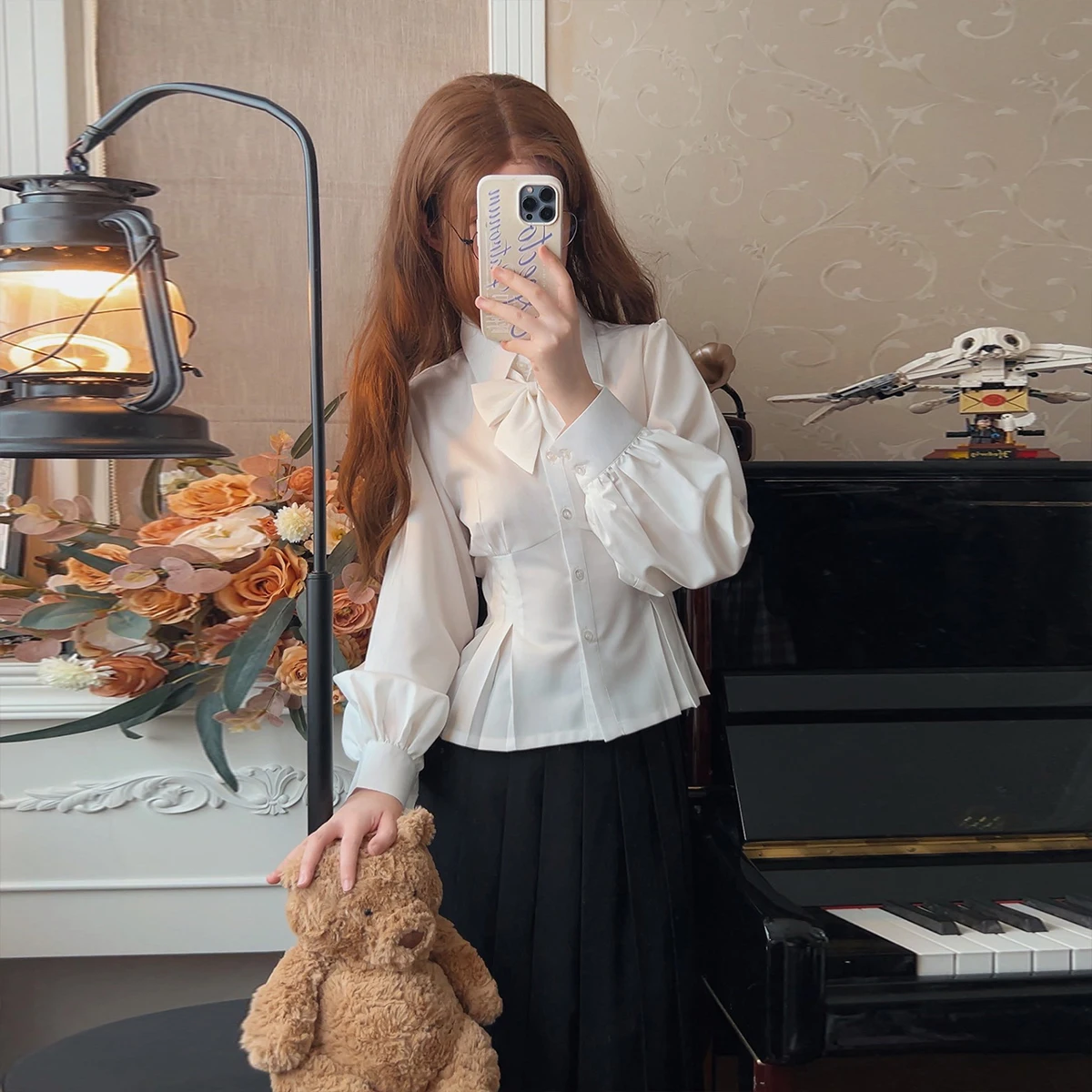 

Оригинальная женская блузка Sakura Fly Jk irt Qing Lan Chuan College с эффектом утяжки талии, с пышными рукавами, белая, с длинными рукавами.