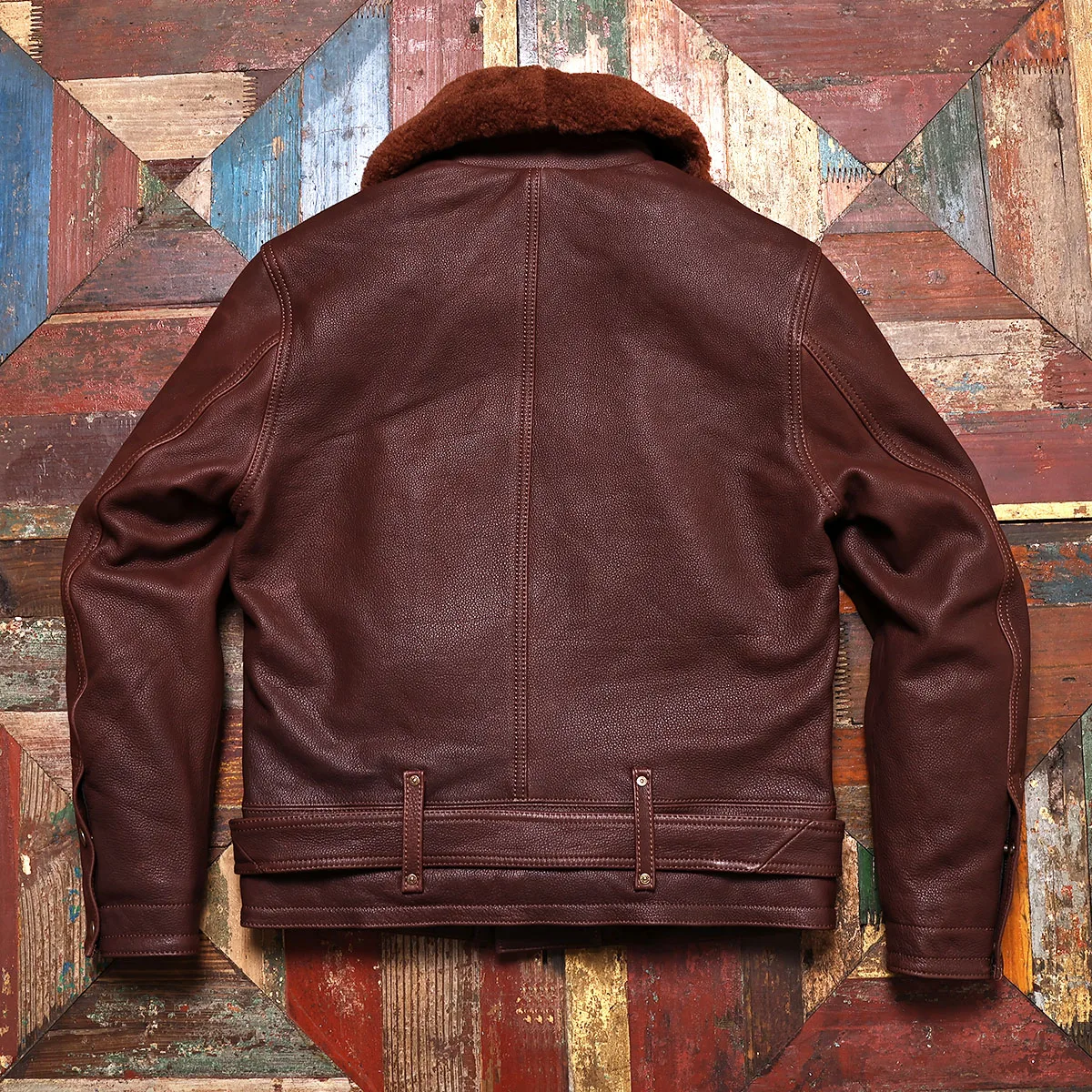 Tailor Brando Full Grain Aged Cowhide Leather Men's Oblique Zipper American Vintage Men's Short Genuine Leather Biker Jacket