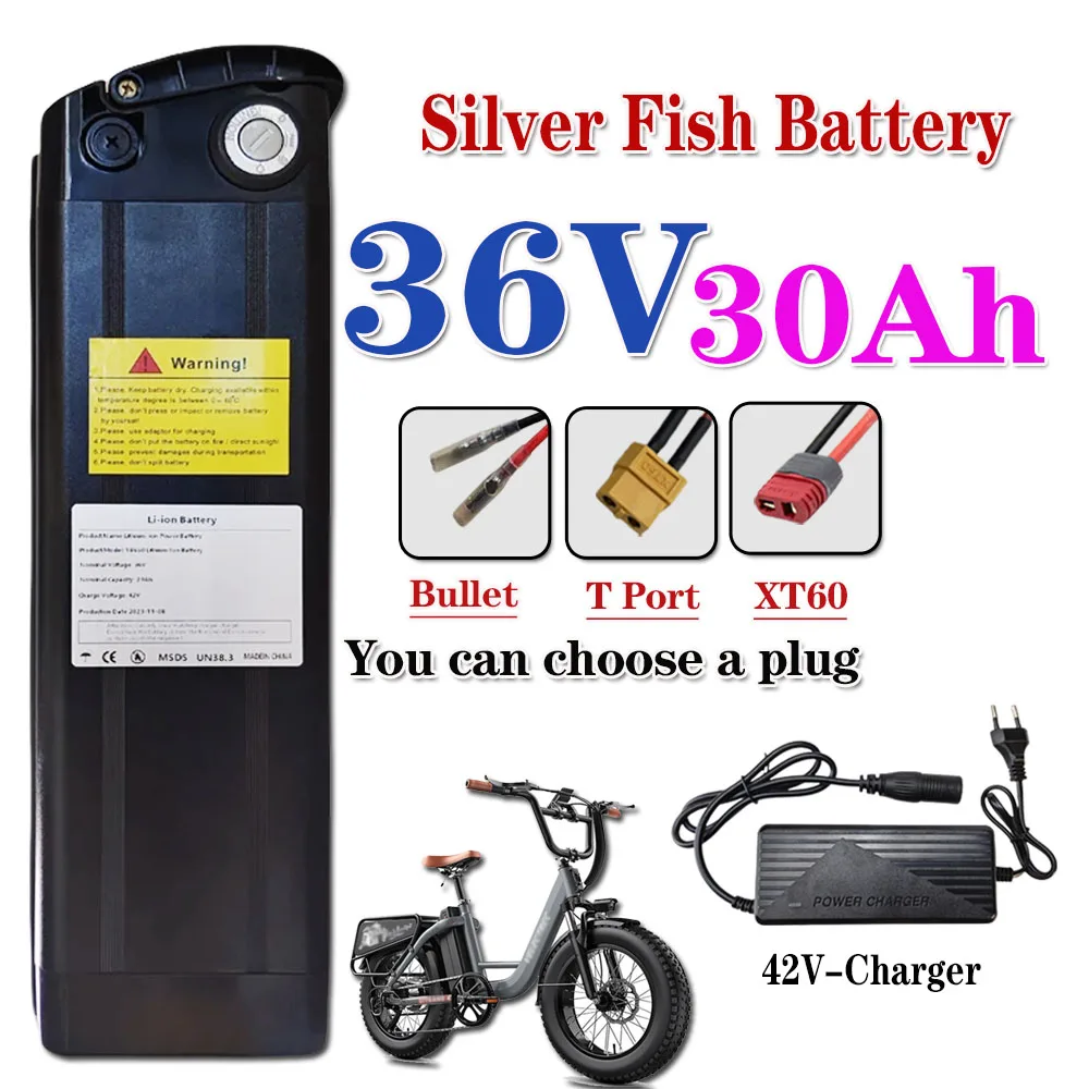 100% Original 36V  30Ah High quality Silver Fish Style batteria，500W 750W 1000W High-power 18650 Lithium ion battery pack