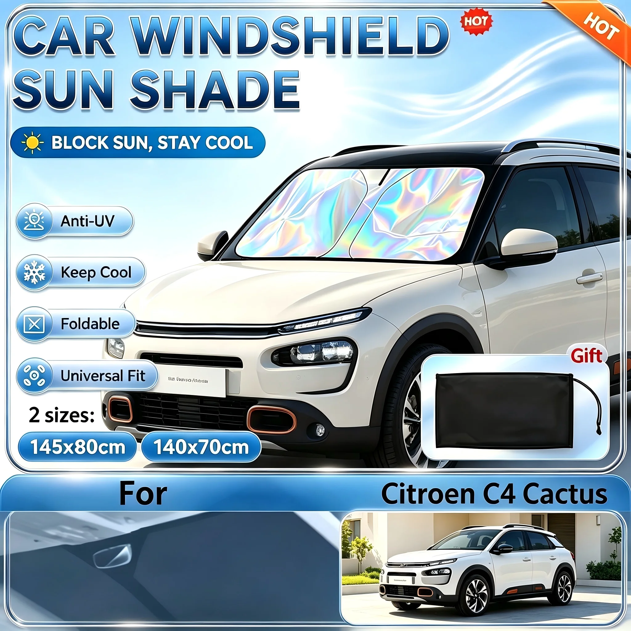 Foldable Windshield Sun Visor Anti-UV Heat Insulate Reflective Cooling Interior Cover For Citroen C4 Cactus