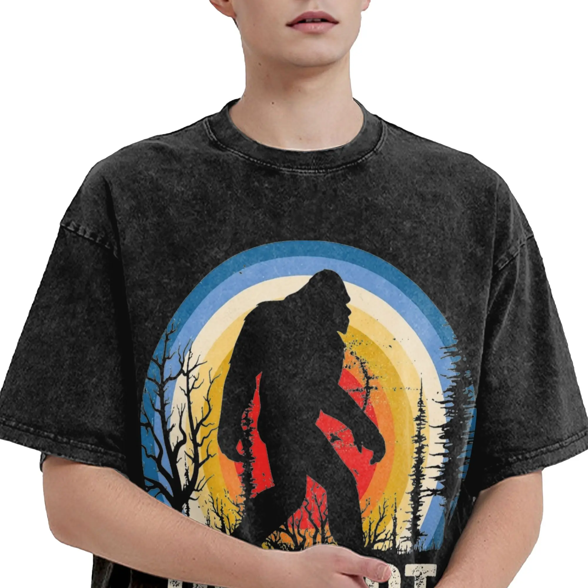 Bigfoot Doesn't Believe in You Either T Shirts Washed 100% Cotton Oversize T-Shirt for Men Women Streetwear Printed Tees