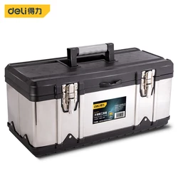 Deli 1 Pcs 17'' Stainless Steel Tool Case with Handle  Lock Design Multifunction Tools Storage Box Workers Portable Organizers