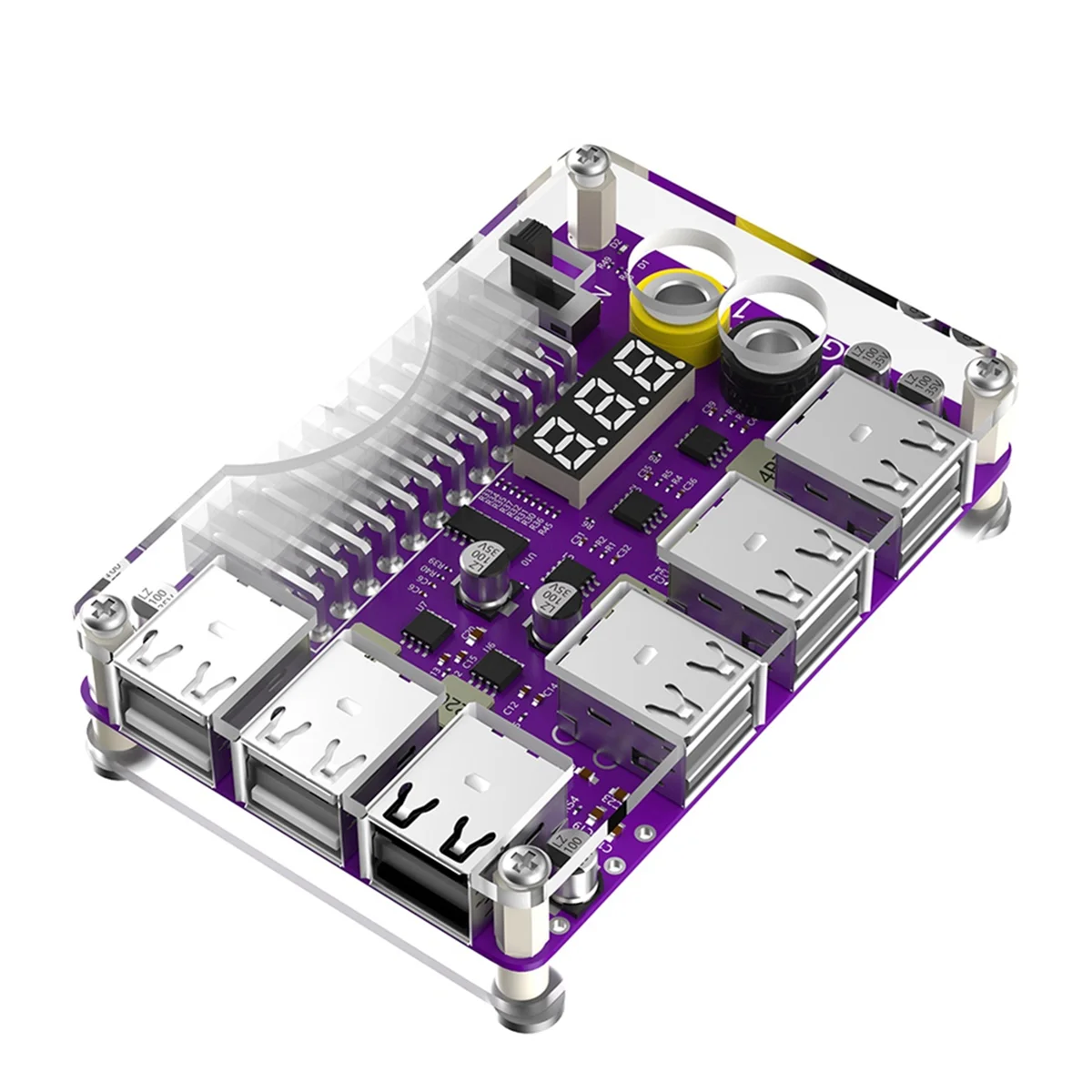 ATX 24Pin Power Supply Breakout Board Power Module Adapter with 12 Port USB 2.0 and QC 2.0/ 3.0 and 12V Output