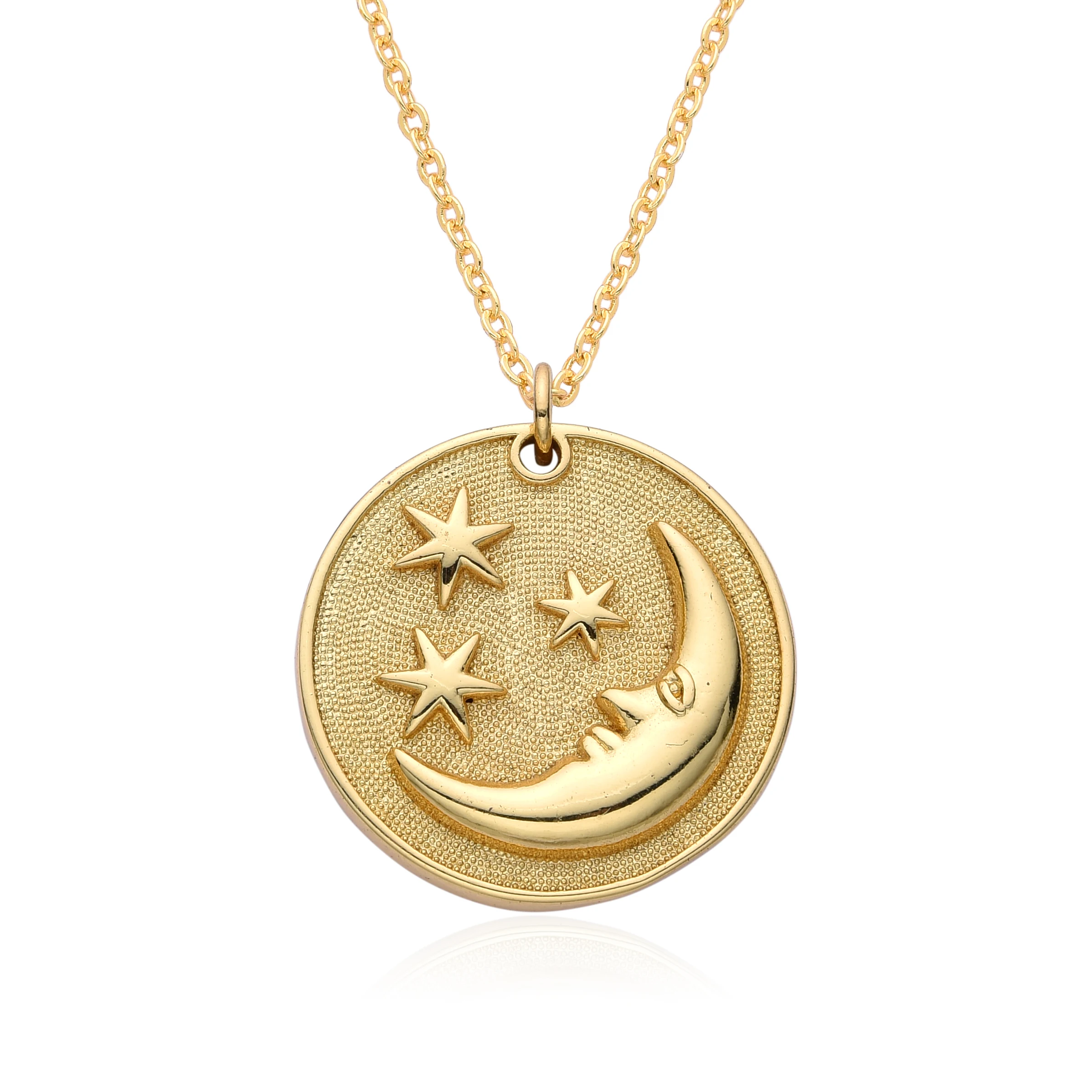 Gold Color Love Coin Pendant Round Cupid's Arrow Moon Star Necklace for Women Three Hollyhock Rising Sun Charms Jewelry Making