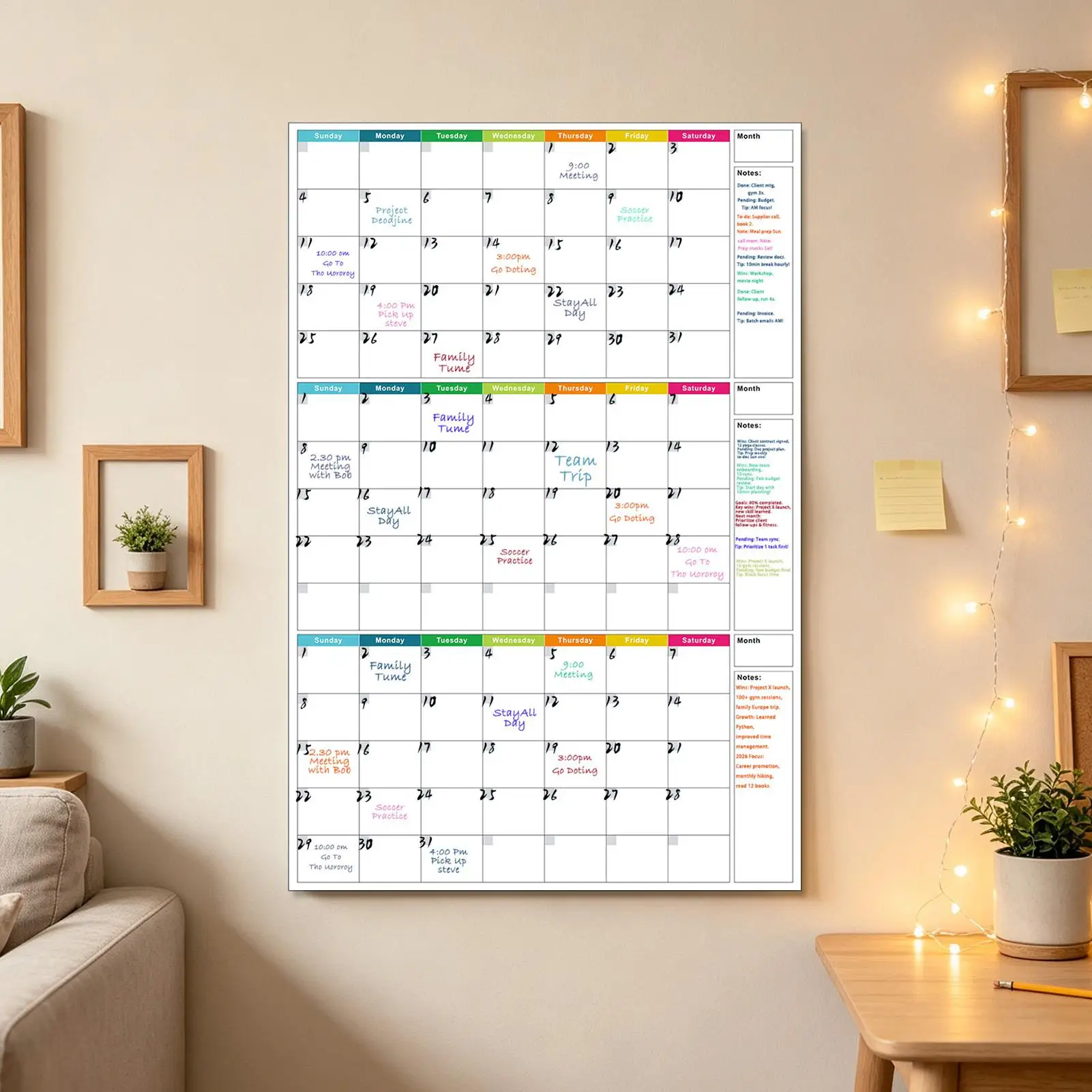 Calendar Whiteboard 3-Month Reusable Undated Schedule Planner Wall Dry Erase Calendar for Homeowners Students Teachers ﻿