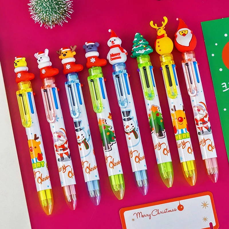 1 PC การ์ตูน Xmas Tree หกสีปากกาลูกลื่น Merry Christmas ของขวัญเครื่องเขียนการเขียนเครื่องมือ Office School Supply ของที่ระลึก
