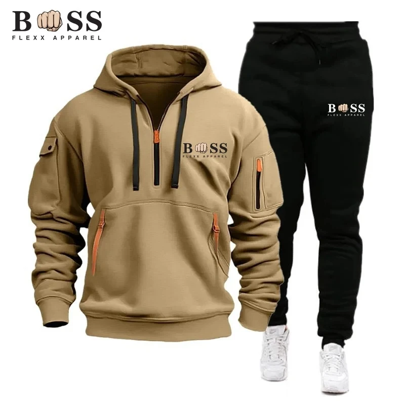 2024 l\'ultima tuta sportiva da uomo tuta da jogging casual tuta da esterno felpa con cappuccio con cerniera + pantaloni della tuta neri 2 primavera