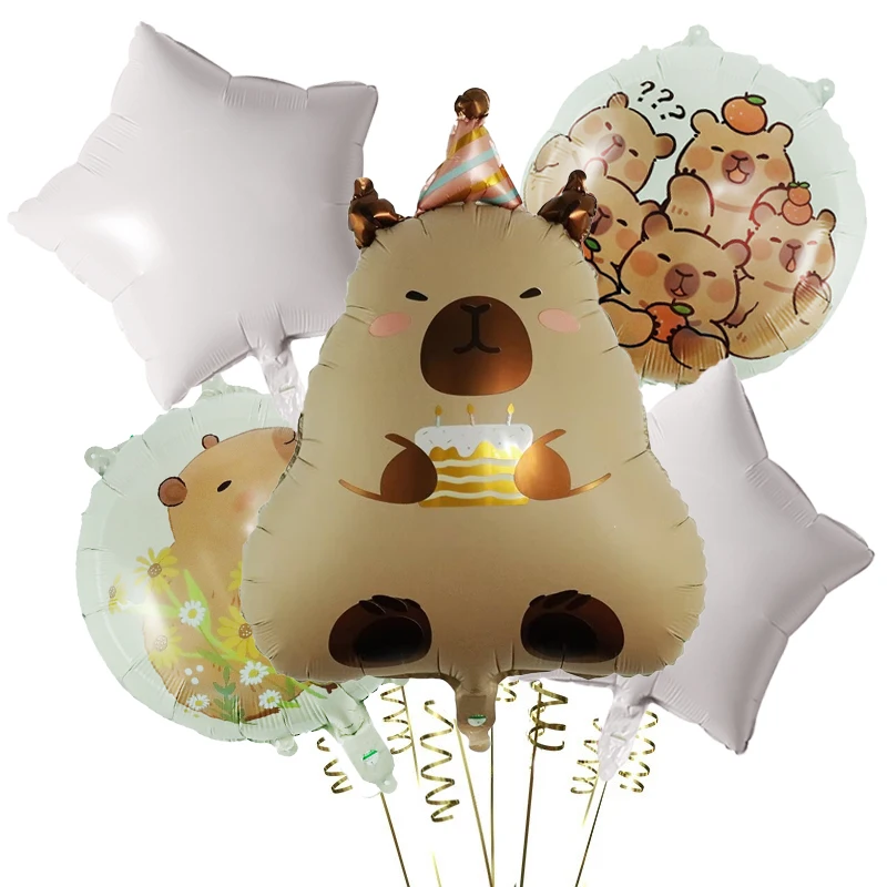 5 stücke Cartoon Capybara Aluminium Film Ballon Set Nette Kapibala Kinder Geburtstag Party Dekore Liefert Baby Dusche Luft Globos – Detail 4