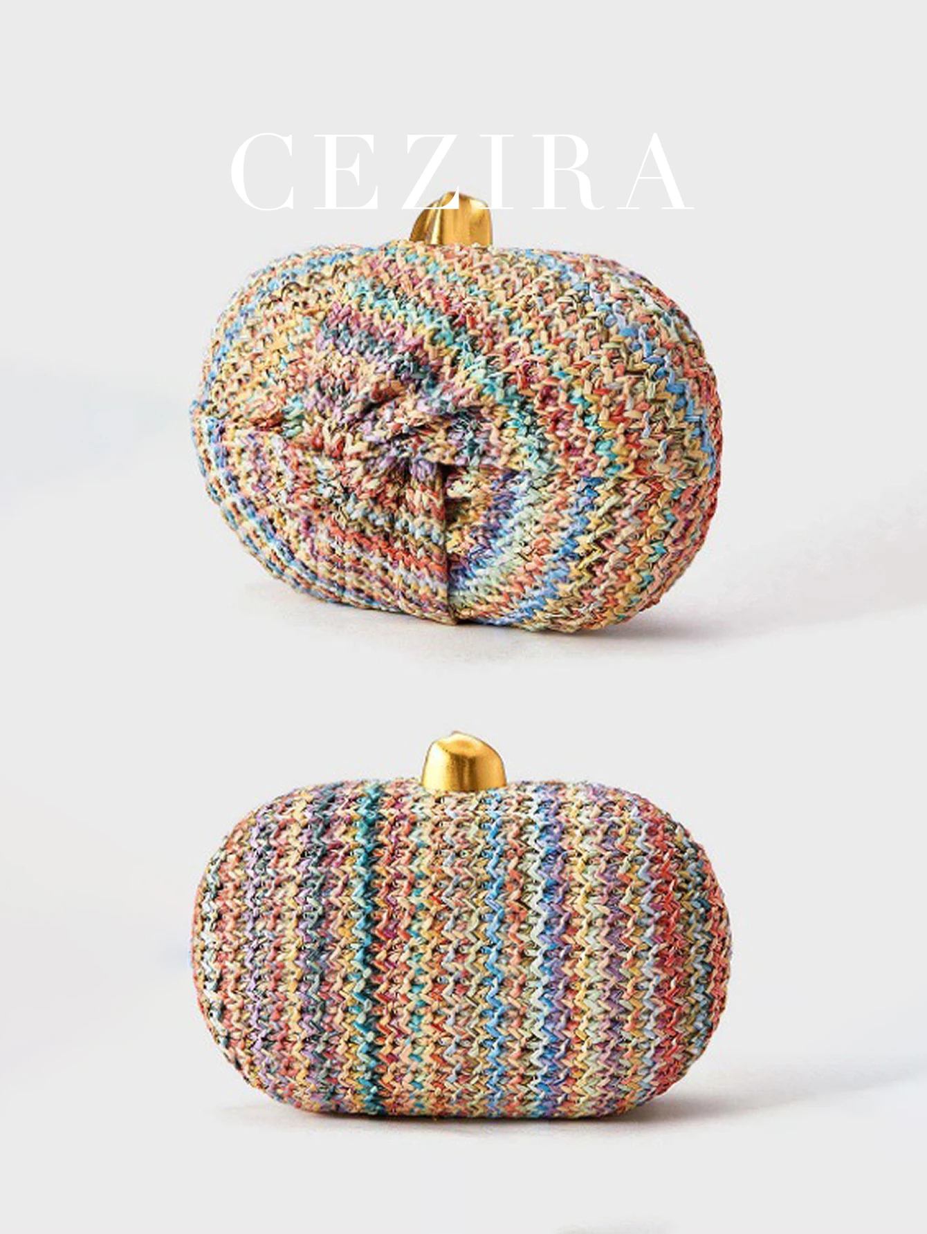 CEZIRA Unique Woven Evening Card Holder Bag Simple Rainbow Weave Ladies Purse Multi Style Handbag With Chain Daily Dinner Party