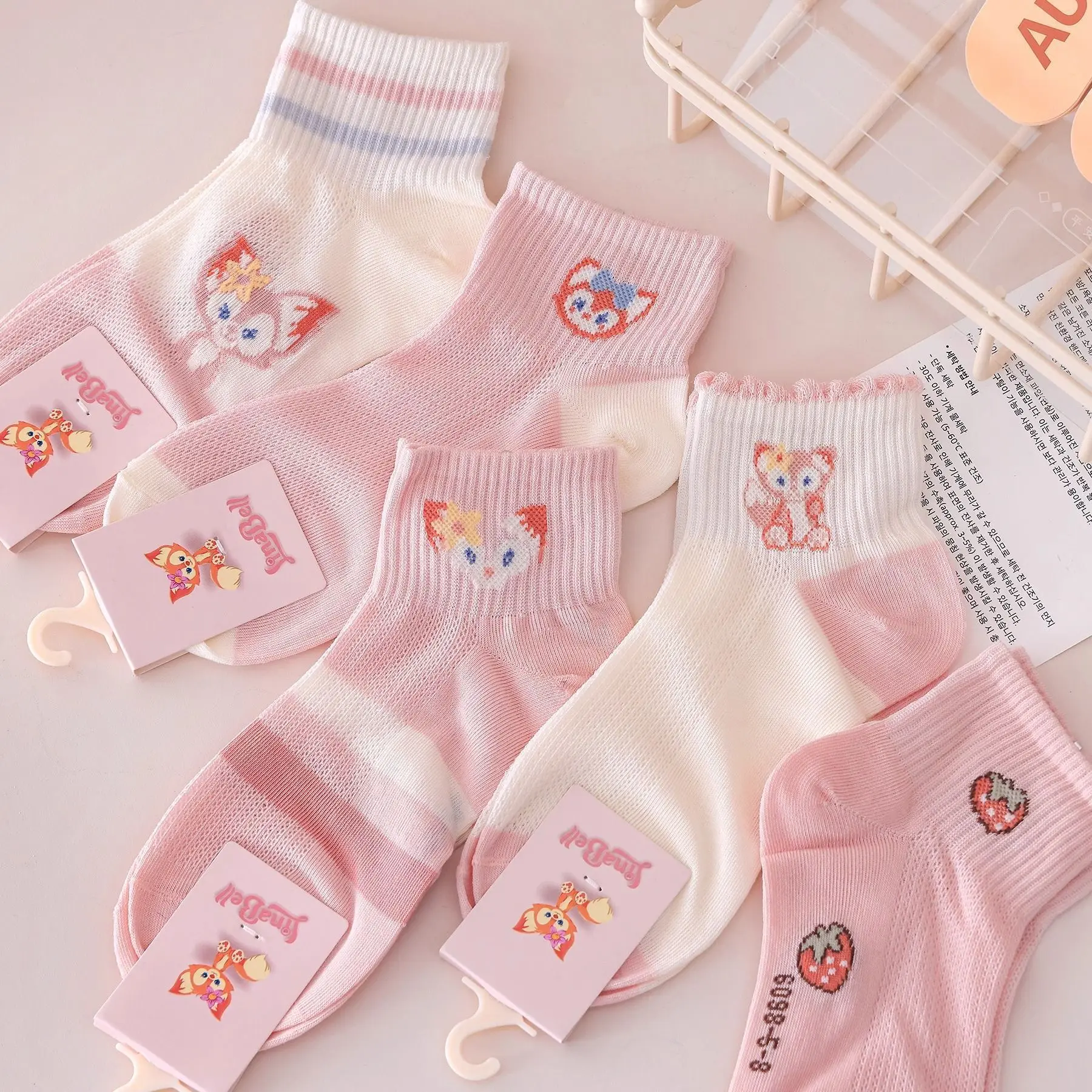 

Новинка 2025 года, хит продаж, весенне-летние сетчатые дышащие хлопковые носки, креативные милые носки с героями мультфильмов, розовые простые тонкие носки