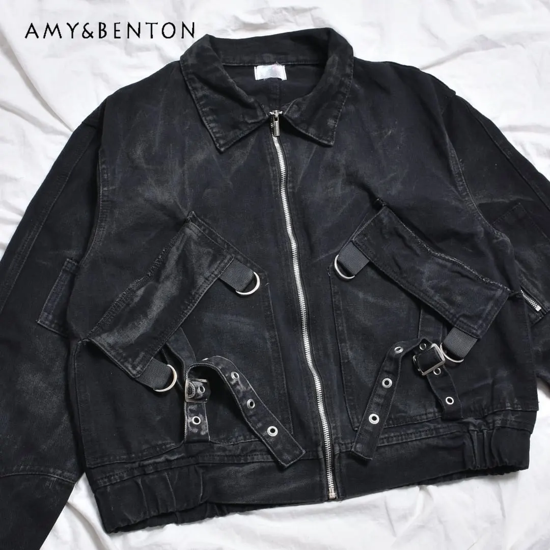 

Повседневная джинсовая куртка Subculture Dark Punk в японском стиле Mine Series Mass-Produced Goth Y2K, большие куртки для горячих девушек для женщин