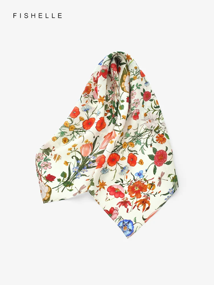 Flower printed natural silk scarfs female hair scarf real silk scarves spring autumn women handkerchief luxury lady gifts