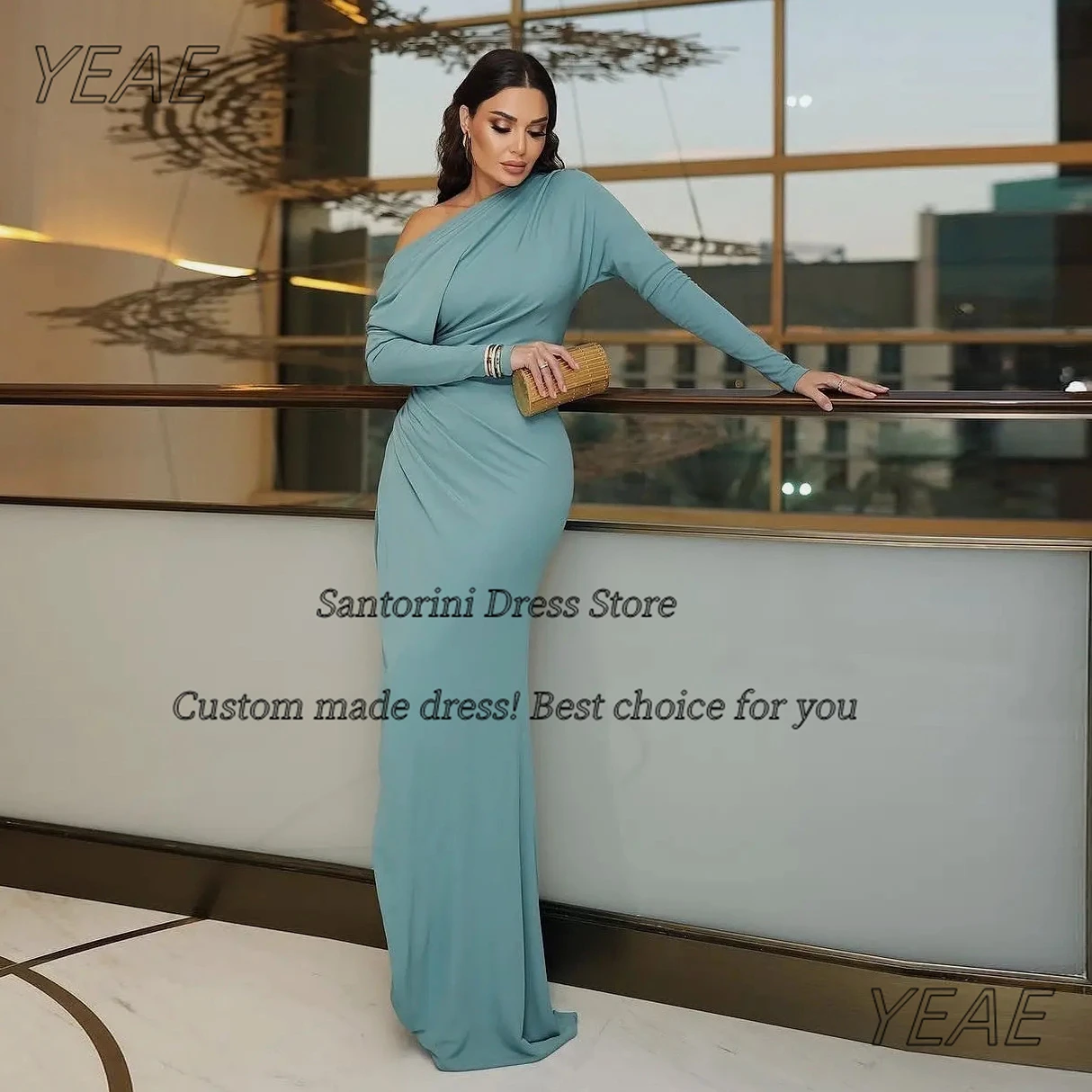 

Санторини Индивидуальные платья для выпускного вечера Современное вечернее платье с открытыми плечами и длинными рукавами Сексуальное платье с разрезом по бокам Коктейльное платье Des