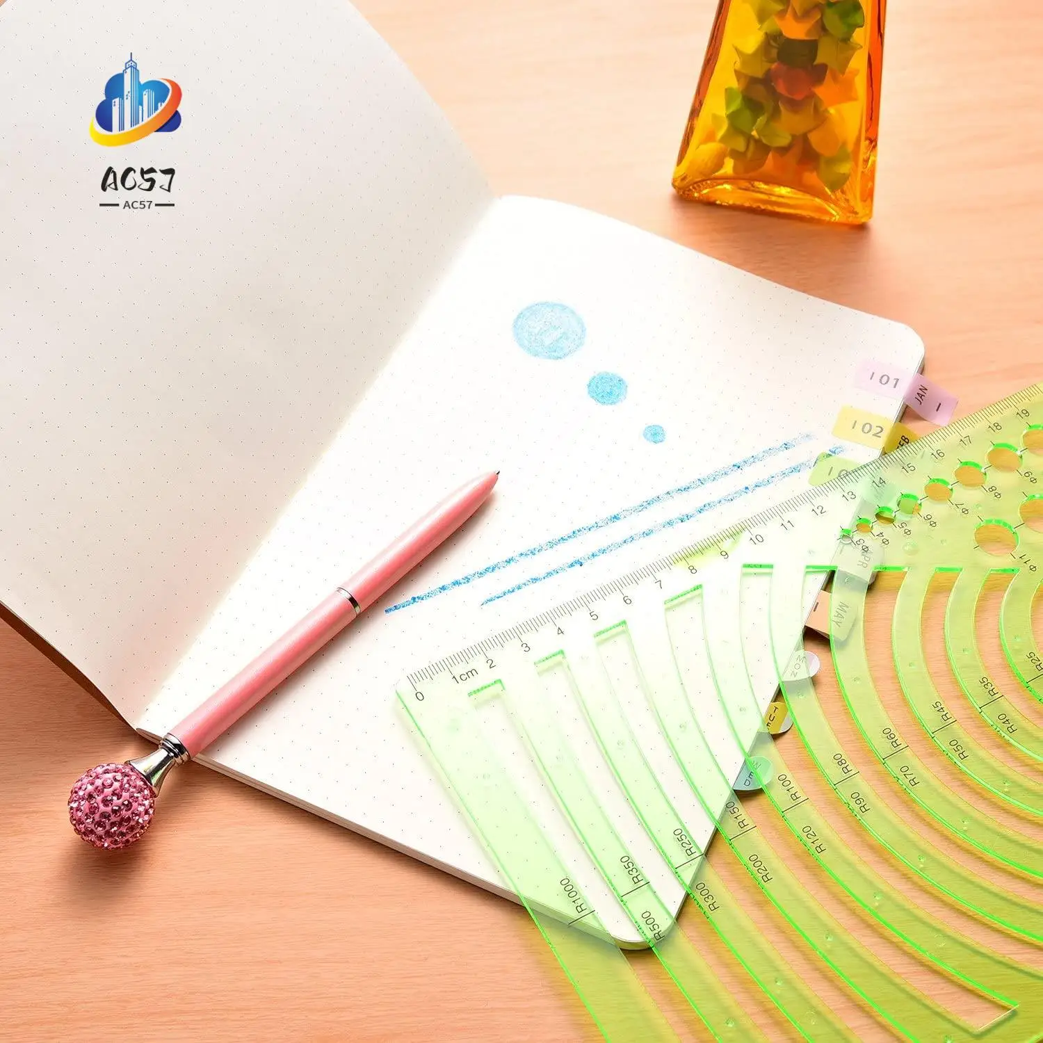 AC57-4 Pieces Template Plastic Rulers Circle Oval Circle Radius Drawing Templates For Office And School Supplies Clean Green