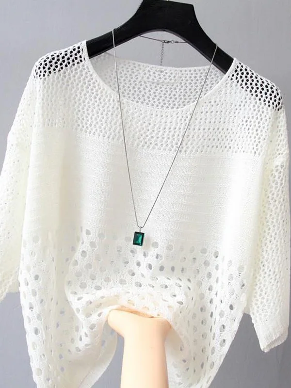 

Women's Ice Silk Knitted T-irt Hollow out Thin Base Layer irt Summer Faion Loose Fit Breathable Moisture ng ...