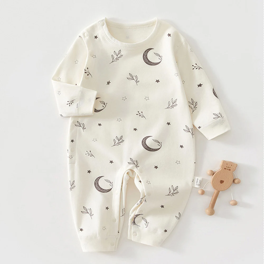 Fall Baby Girls Clothes 100% Cotton Long Sleeve Baby Boy Rompers Moon Fruit Animal Print Winter Infant Jumpsuits