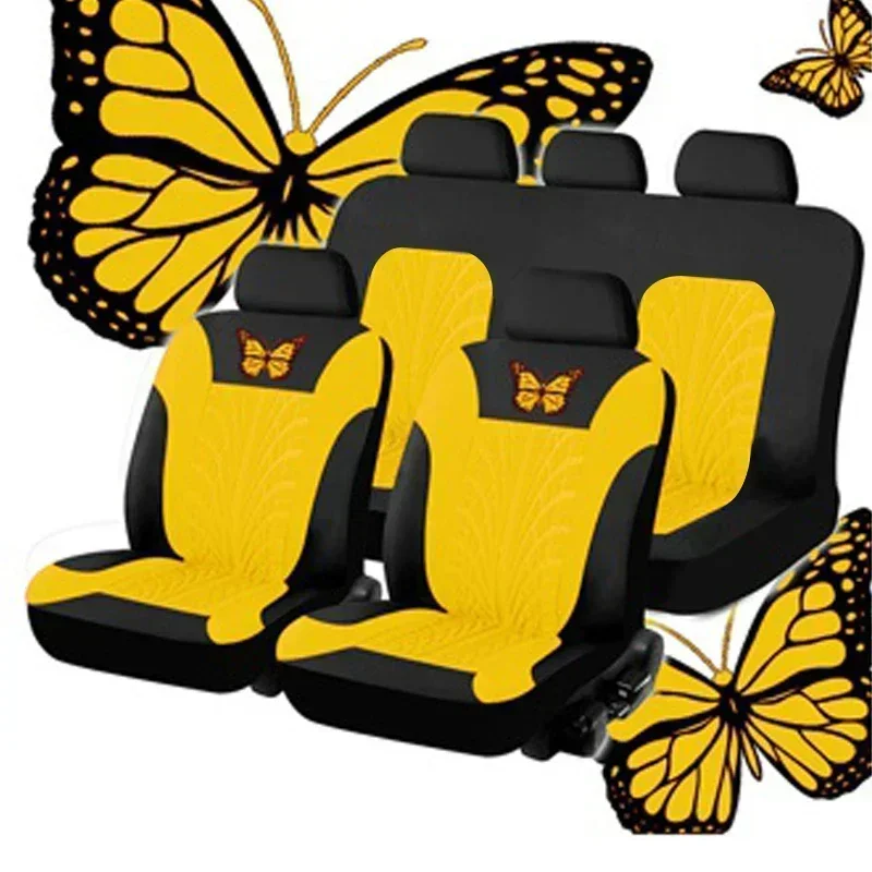 2/4/9-teiliges universelles Autositzbezug-Set – rotes Schmetterlings-Stickdesign – schützt Sitze vor Flecken, verschütteten Flüssigkeiten und Verschleiß – Detail 6