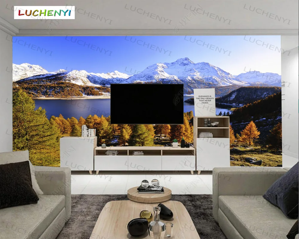 

Papel de parede custom 3D nature mural, snow mountain lake forest landscape sticker,living room TV wall bedroom wallpaper mural