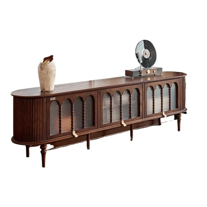 

French retro solid wood TV cabinet, antique storage and storage integrated cabinet in the living room