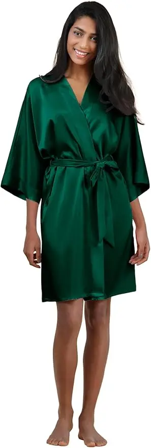 plain Satin Robes hot pink champagne silver Kimono bathrobe Women\'s Simplicity Pajamas Wedding Party robes short S-XXL