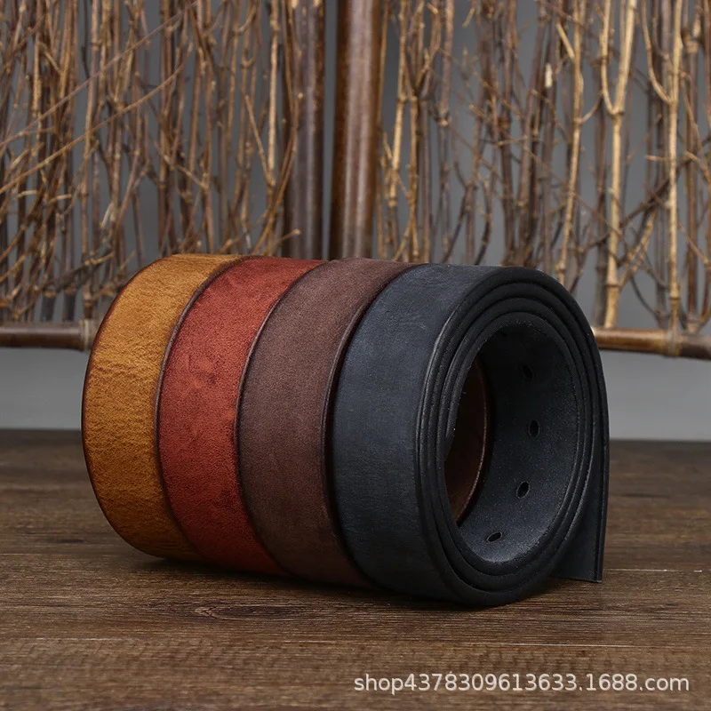 헤드리스 핀 버클 헤드리스 벨트 버클 레트로 천연 소가죽 남성 벨트 정품 가죽 두꺼운