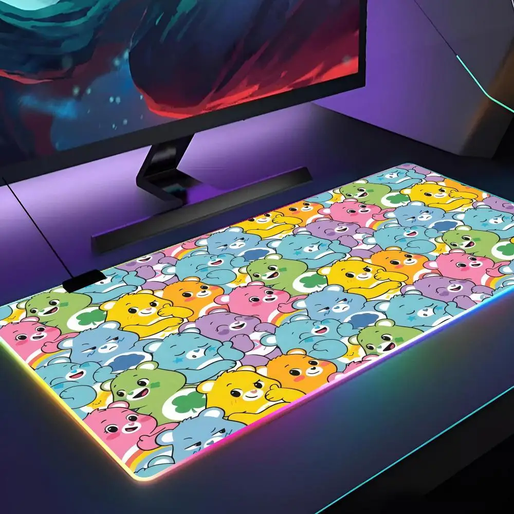 Cute Cartoon C-Care B-Bears Mouse Pad Gamer RGB Deskmat Keyboard Mat Gaming Laptops LED Mousepad Desk Protector Anime Mause Mats