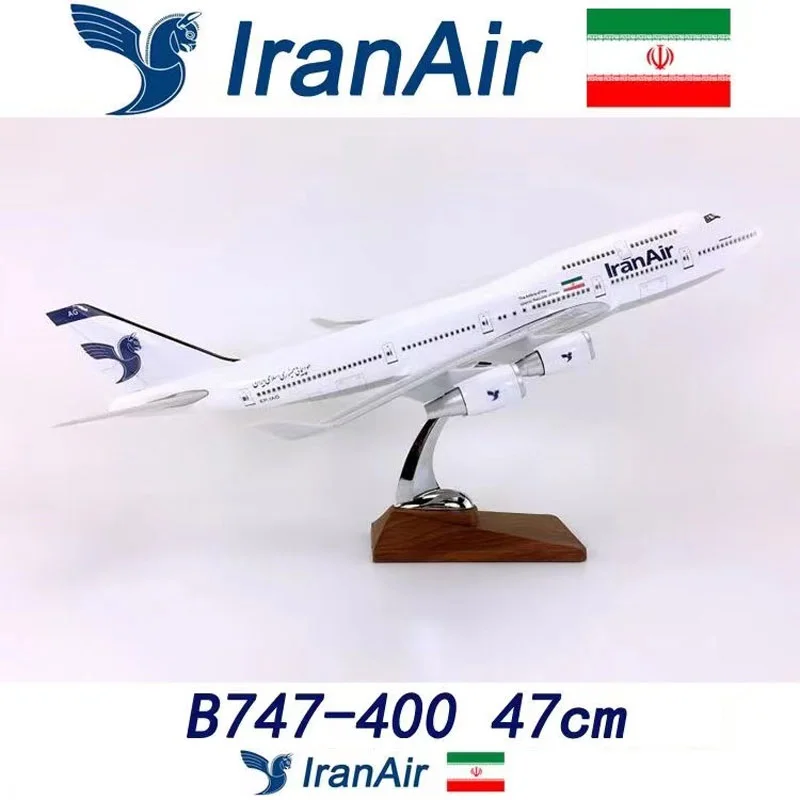 47CM Scale Large Model Airplane Iran Boeing 747 Plane Models Diecast Aircraft Plane Model Plane with LED Light Gear and Stand Mo