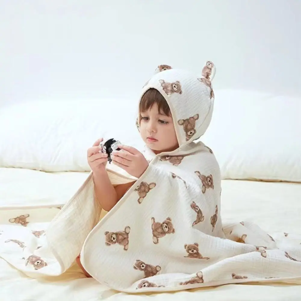 

Pure Cotton Baby Crepe Cloth Double-layer Gauze Little Bear Printed Delivery Room Bag Soft Texture Single Layer Newborn Cloth