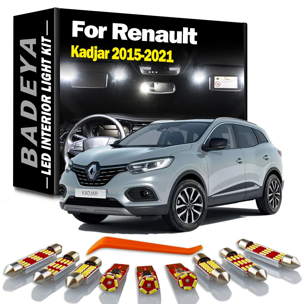 BADEYA 14Pcs For Renault Kadjar 2015 2016 2017 2018 2019 2020 2021 LED Interior Map Dome Trunk Light Kit Car License Plate Bulbs