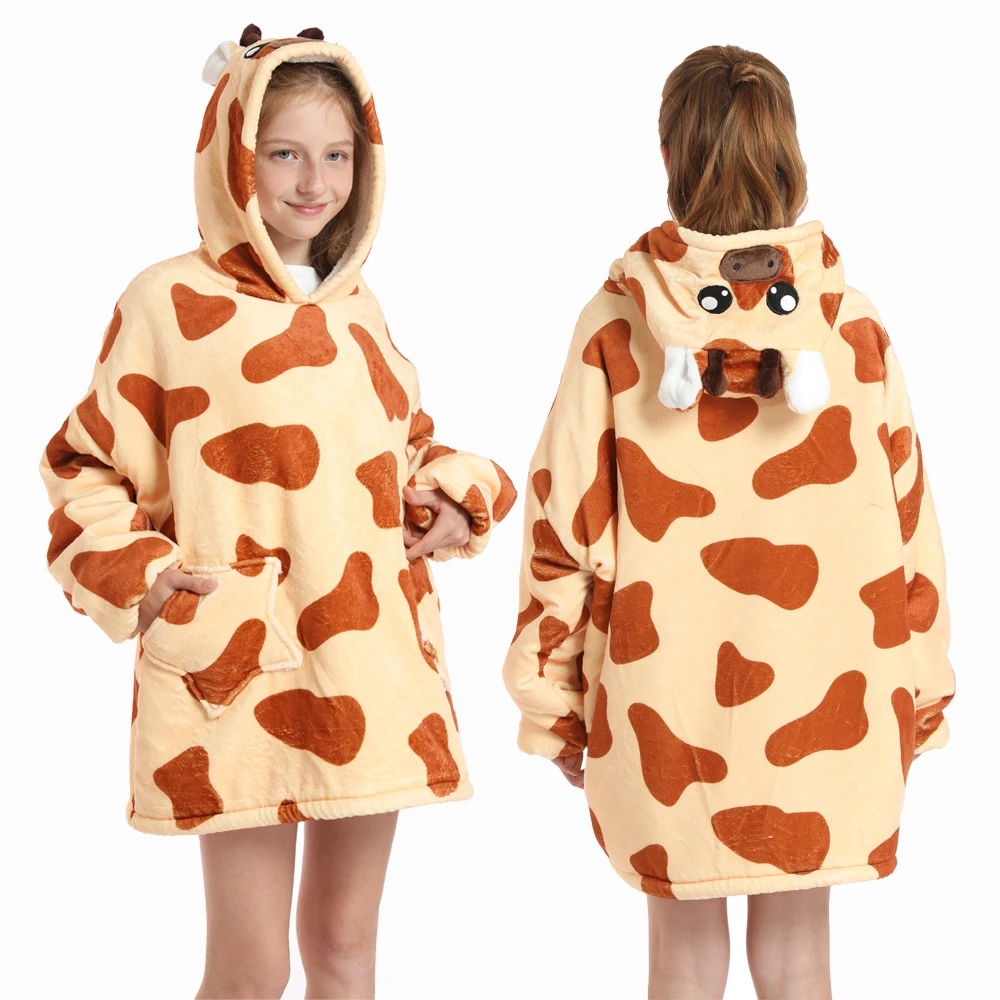 Kids Hoodie Oversized Blanket with Sleeves Unicorn Print Cute Girls Sweatshirt Teenage Boys Hoodie Children Winter Loose Clothes