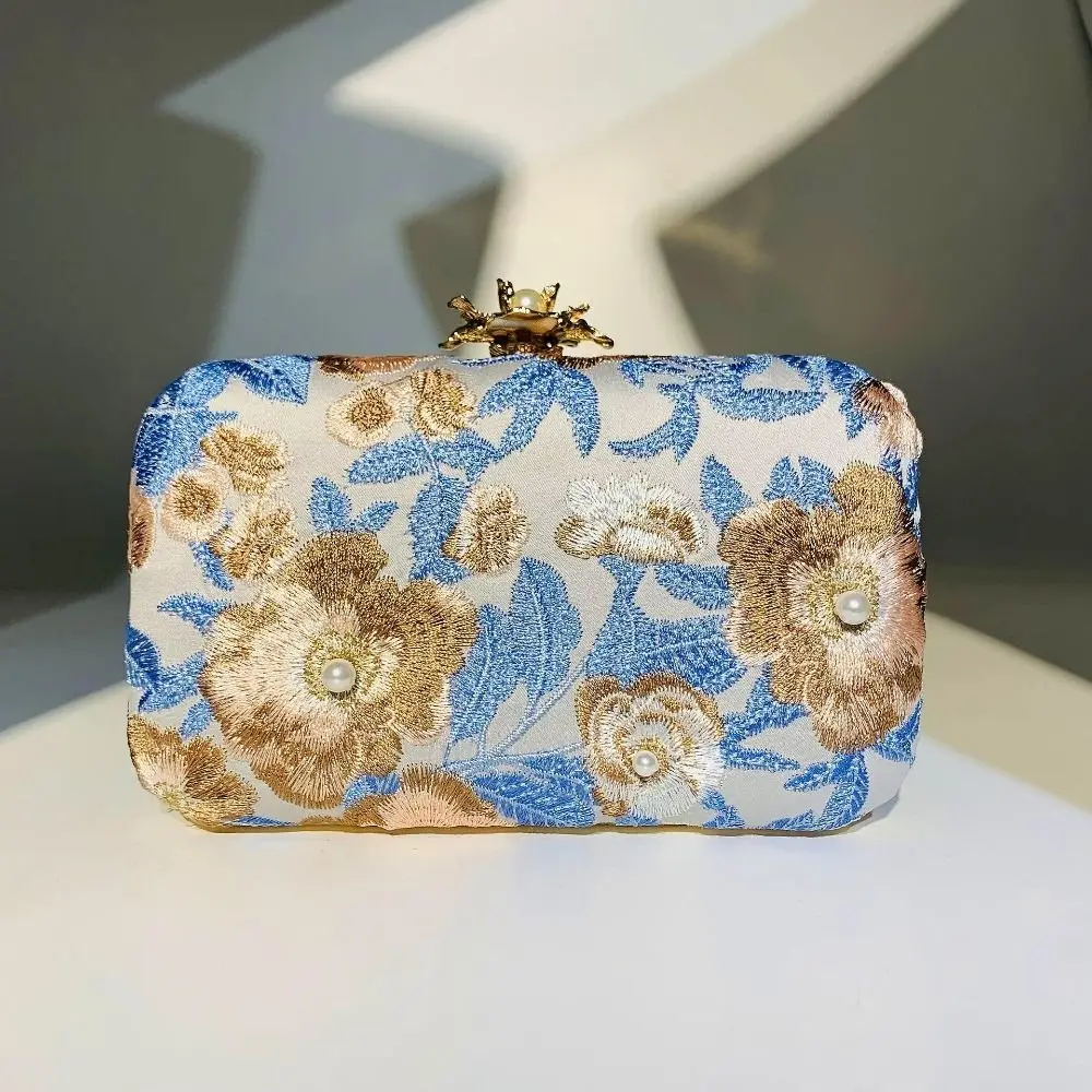 Torebka wieczorowa w stylu vintage Małe torebki z łańcuszkiem Damska torba na ramię Crossbody Haftowane torebki damskie Torebki