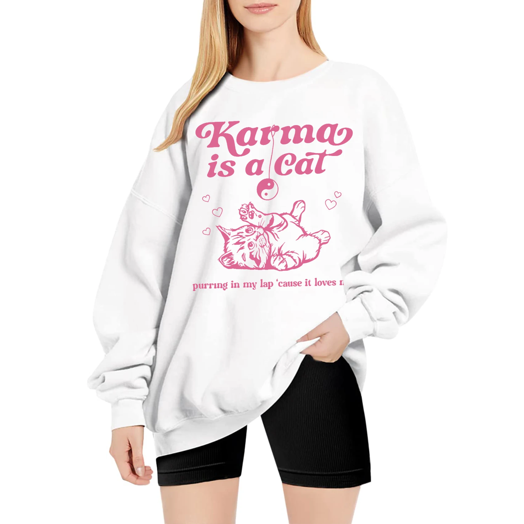 

Winter Warm Karma Is A Cat Oversized Sweatshirt Music Album Crewneck Hoodie Sweatshirt Swift Pullover Tops