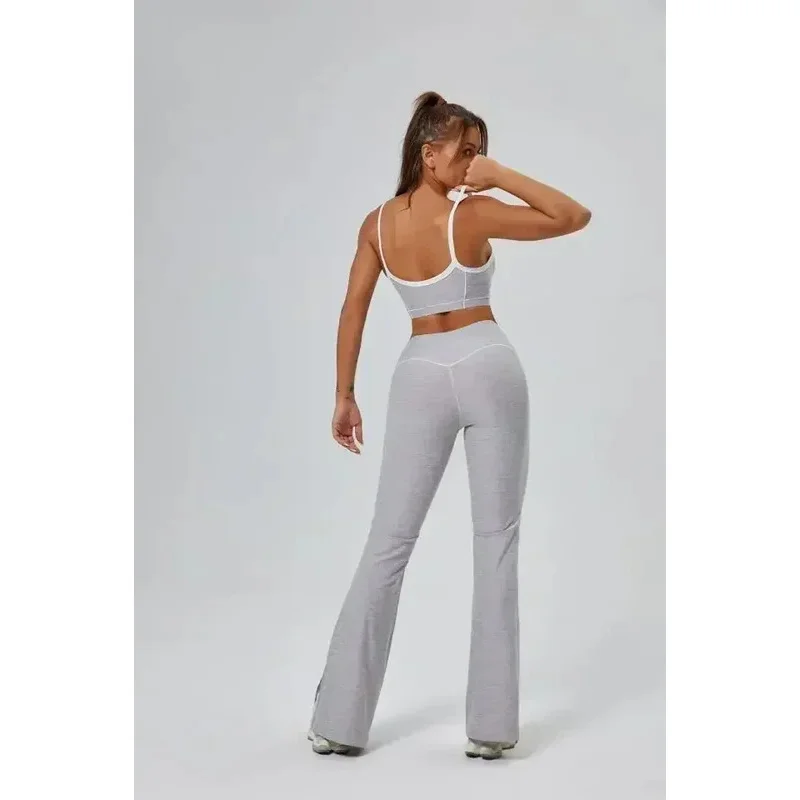 Conjuntos de yoga sem costura esportes fitness cintura alta hip-lifting queimado calças sem costas sutiã ternos treino ginásio leggings conjuntos para mulher